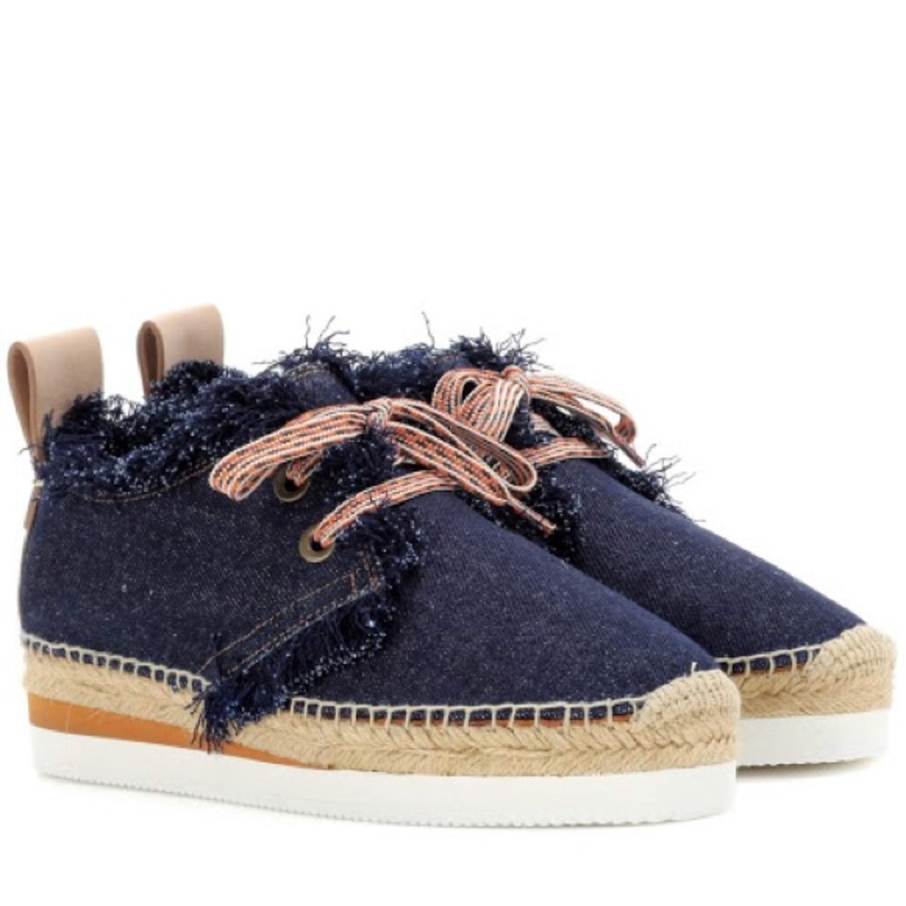 See By Chloe Denim Lace Up Espadrilles | Size 36 | Navy